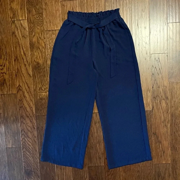 High Rise Wide Leg Belted Flowy Trouser Pants Career - Picture 1 of 8